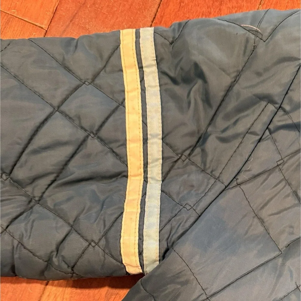 VTG 1960s 60s Blue Work Jacket Barn Coat Men Sz L Quilted Fleece Lining Stripes